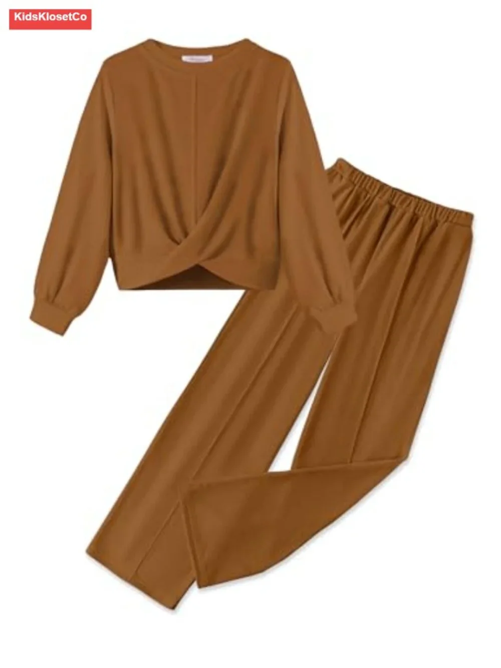 Girls 2 Piece Twist Front Sweatshirt and Wide Leg Sweatpants Set 9-10y